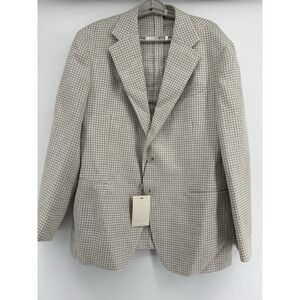 Suitsupply Houndstooth Havana Jetted Slim Blazer Linen Silk‎ Wool By Ferla Sz 48